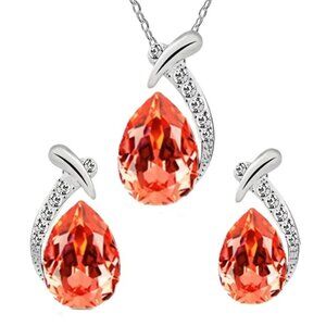 Exquisite 925 Sterling Silver Teardrop Necklace & Matching Earrings Jewelry Set